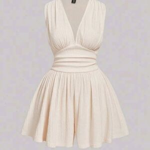 Cream Plunge Neck Sleeveless Mini Sundress